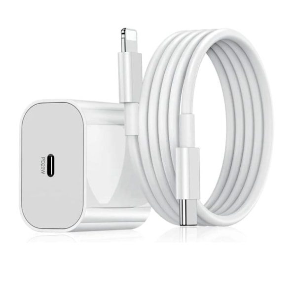 iPhone snabbladdare USB-C strömadapter 20W + 2m kabel Whi White (1st Laddare & 1st 2m laddkabel)