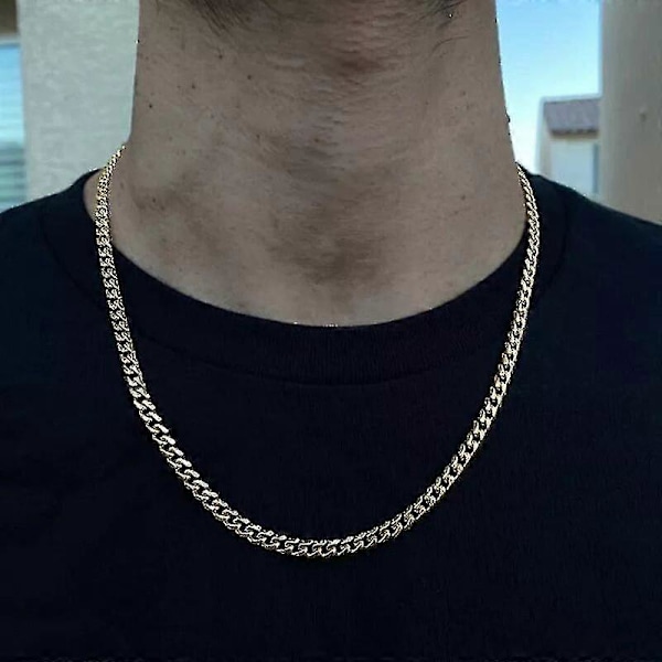 Klassisk herrehalskæde bredde 3 til 7 MM rustfrit stål lang halskæde til mænd kvinder kæde smykker (guld, 50cm 3mm)