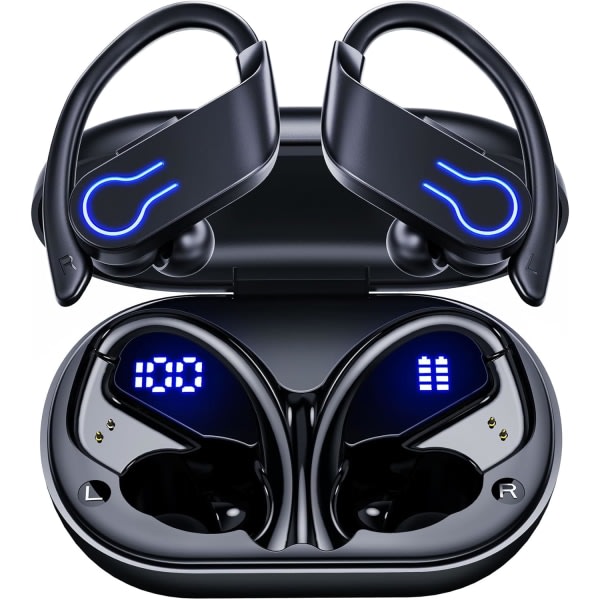 Bluetooth trådlösa hörlurar - 120H speltid - Bluetooth 5.3 - Sport hörlurar - Hi-fi stereo hörlurar - LED Display Case - Hörlurar Q63-3