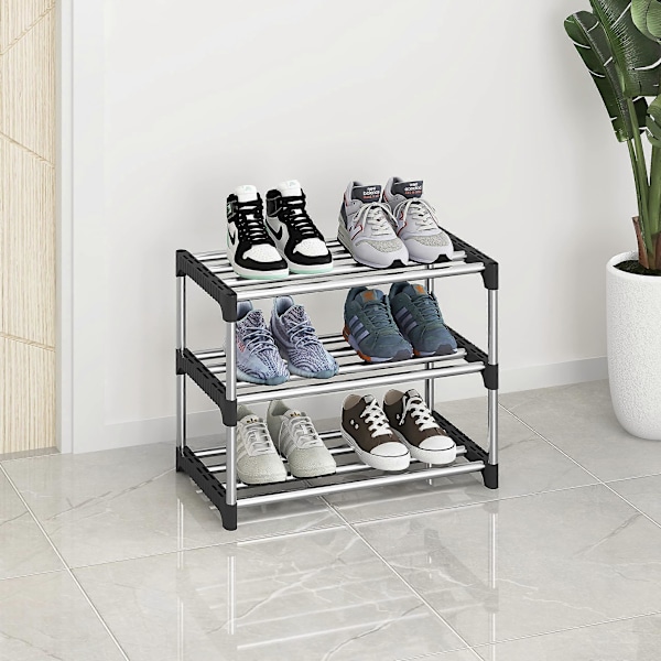 Small Shoe Rack, Stackable Shoe Rack 3 Tier, Shoe Storage, Lightweight Shoe Rack Stable Slim Shoe Shelf for Closet
