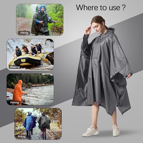 Poncho - Regnfrakk - 210*140cm - Multifunksjonell vannavstøtende regnponcho