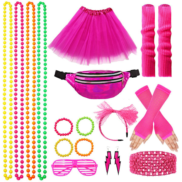 Halloween 80'er Vintage Party Cosplay rekvisitter Sæt Retro Tutu Kjole Sort Rose Rød