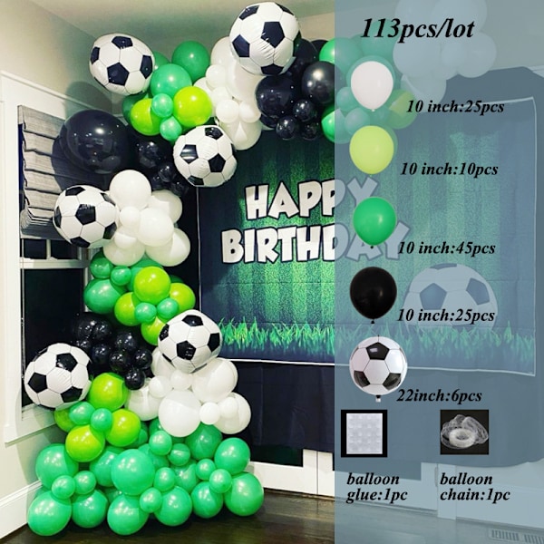 113 stk fotball-VM-temafestdekorasjon ballongsett konfettiballongdekorasjoner og banner bakgrunnsbilde for festdekor