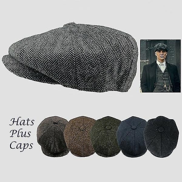 Uusi miesten muoti Peaky Blinders -hattu, uutispoika-lakki, villasekoite, kalanruoto-tweed, talvihattu lämmin-mxbc-WELLNGS Black