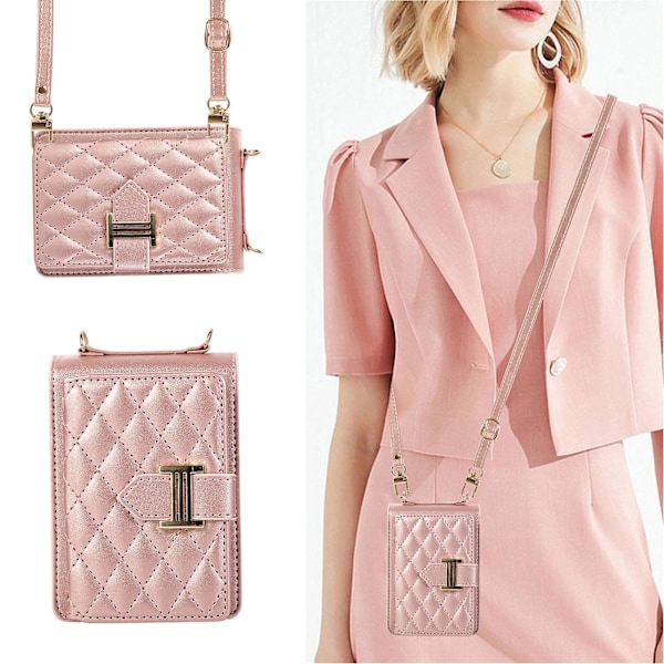 Crossbody pung-etui til Samsung Galaxy Z Flip 5 med kortholder og stativ, stødabsorberende og hudlignende blødt læderetui til kvinder Rose Gold Rose Gold For Galaxy Z Flip 5