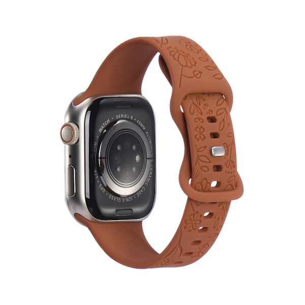 Passer til iwatchS9 876SE Apple Watch armbånd præget lille rose silikone Solsikke - rødbrun Sunflower - reddish brown 42/44/45/49mm