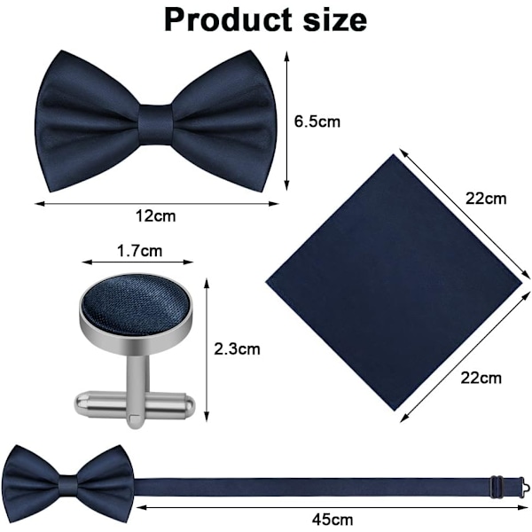 Slips for menn, Klassisk ensfarget slips for menn, Satin smoking slips, Justerbar formell slips for fest, bryllup 3pcs-Navy blue