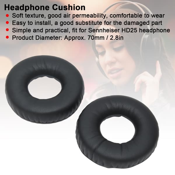 2 stk. ørepuder, udskiftningstilbehør til Sennheiser HD25 headset, sort