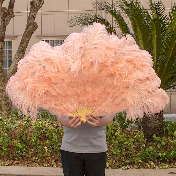 Læder lyserød struds fjer vifte til håndfoldning fjer vifte performance danse vifter fest scene karneval show rekvisitter 60/100cm 52 lyserød 52 lyserøde 52 pinks 1 pc