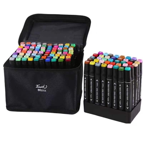 80 stk. - Tusser med etui - Dobbeltsidet - Penne Multicolor multifärg
