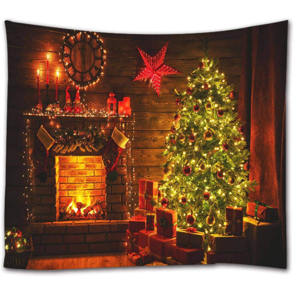 Christmas Wallpaper Christmas Tree Fireplace Gifts at Night Holiday Photography Wallpaper New Year Dorm Wall Decor (60" x 50")