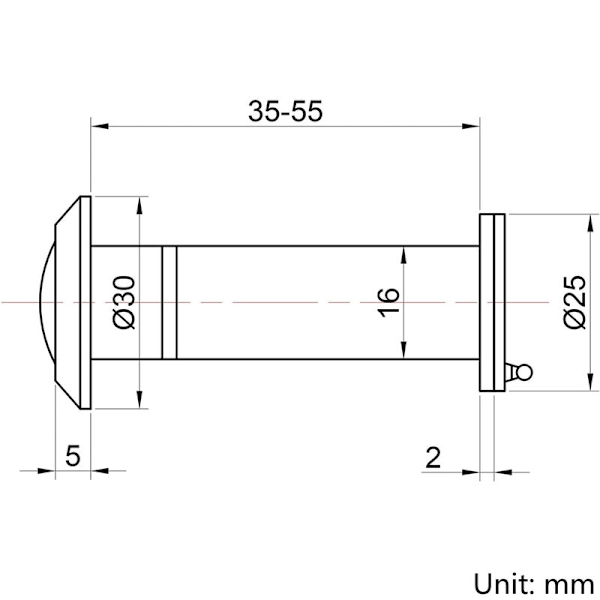 Door Viewer 16mm - Brushed Nickel 200° Wide Angle for Door