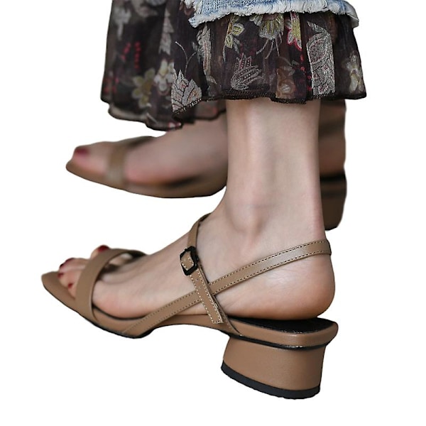 Lett spenne chunky hæl sandal for kvinner bryllup elegante hæler sandaler Khaki Khaki 36