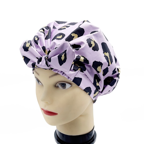Dusjhette for kvinner - Vanntett gjenbrukbar dusjhette Justerbar knute Badehetter med elastisk bånd for damer Jenter Bad Spa (Rosa leopard)