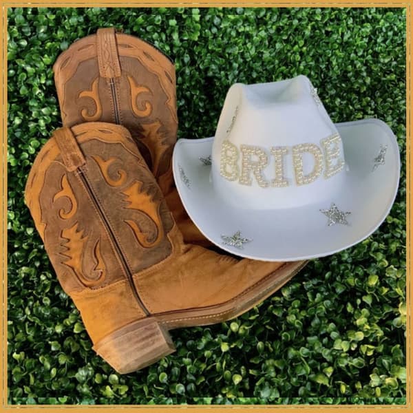 Cowboyhatt Brev Diamanthatt VIT BRUD Hvit White BRIDE-BRIDE