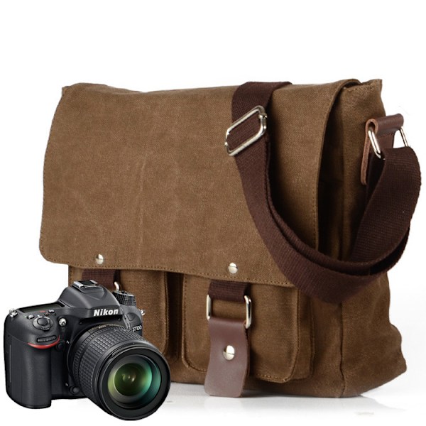 Kaffefarvet Vasket Canvas Skråtaske til Mænd og Kvinder Skuldertaske Canon Kamera Sony Mikro Taske til Nikon Single SLR Kamera