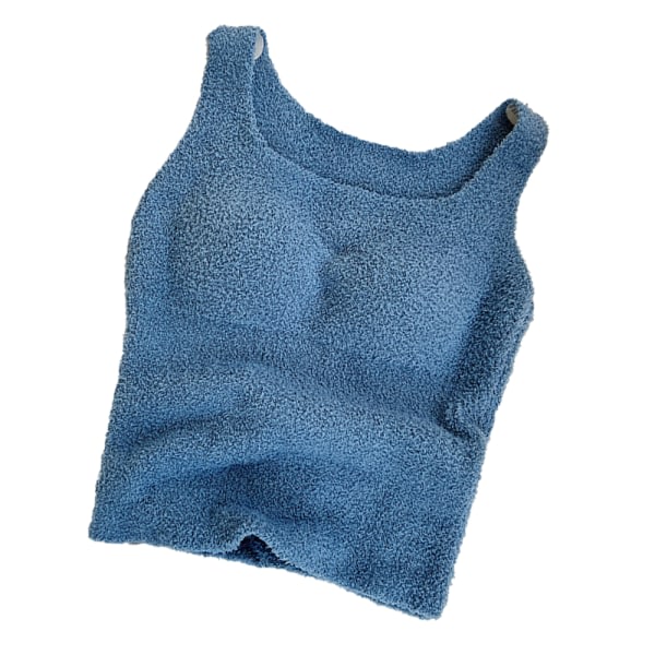 Fluffy Pyjamas Set Crop Tank Top Loungewear-Blue M