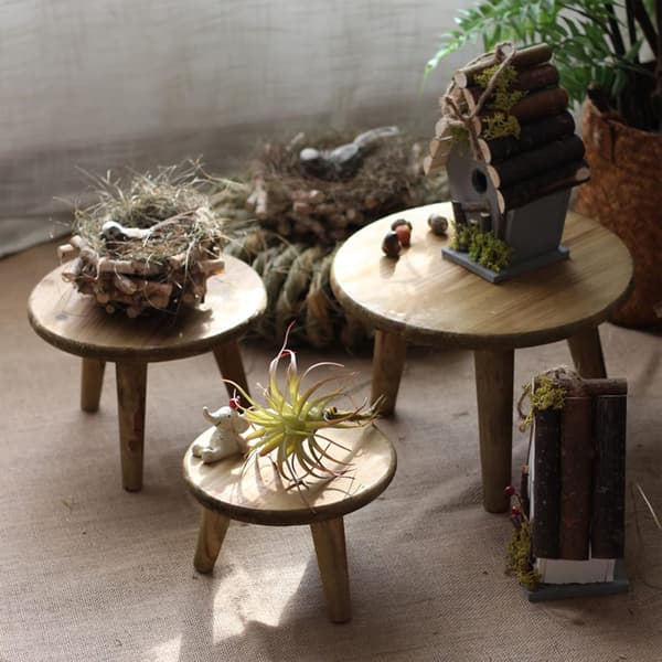 Mini Rund Träpall Kort Träpall för Växter Mini Träpall Display för Hem Uteplats