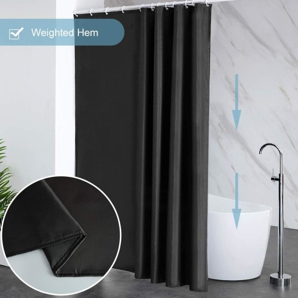 Anti-mögel duschdraperi svart tvättbar polyester tyg vattentät badkar duschdraperi med krok 180x180 cm