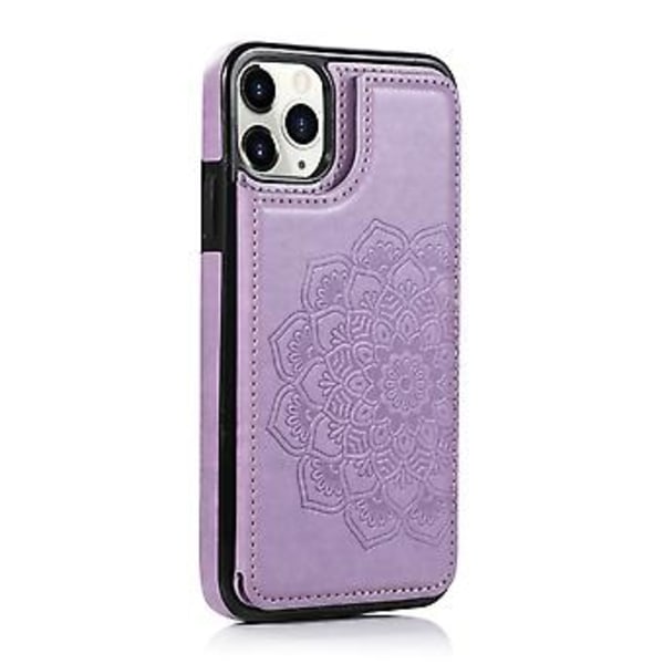 Blommig Läder Flip Plånbok Kortfodral Skal Fodral För iPhone 12 Mini Pro Max 11 (Lila)