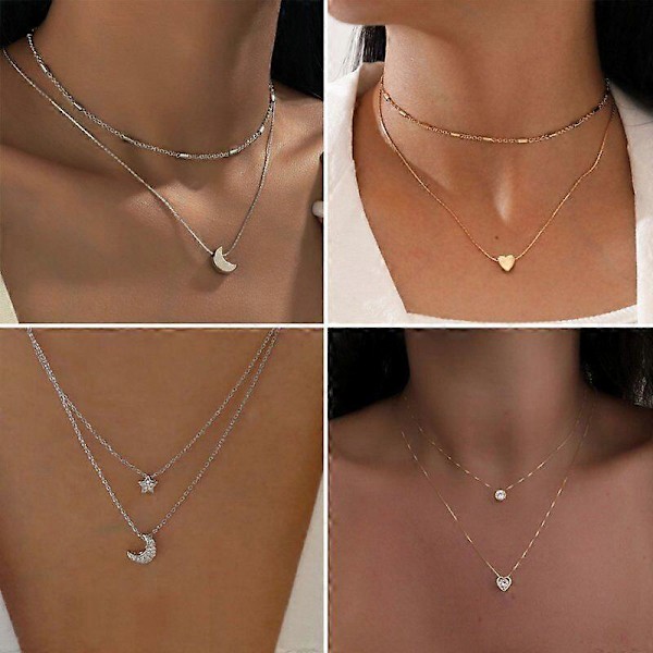 Fashion Guldpläteret Flerlags Berlock Vedhæng Halskæde Choker Dame Smykker Hot (Halskæde 4)