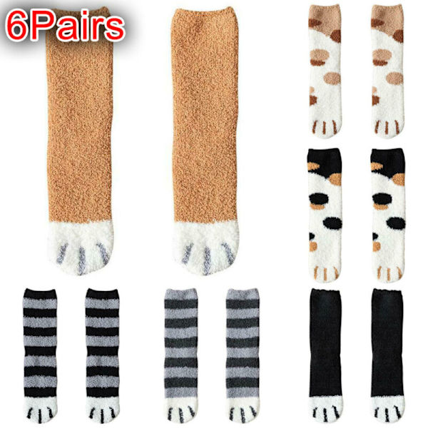 Plushstrumpor för kvinnor, varma strumpor, vinter, söta kattpottar, sovstrumpor Black dots
