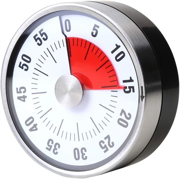 Hvit Visuell Timer. Kan telle opp til 60 minutter RUSTFRITT STÅL
