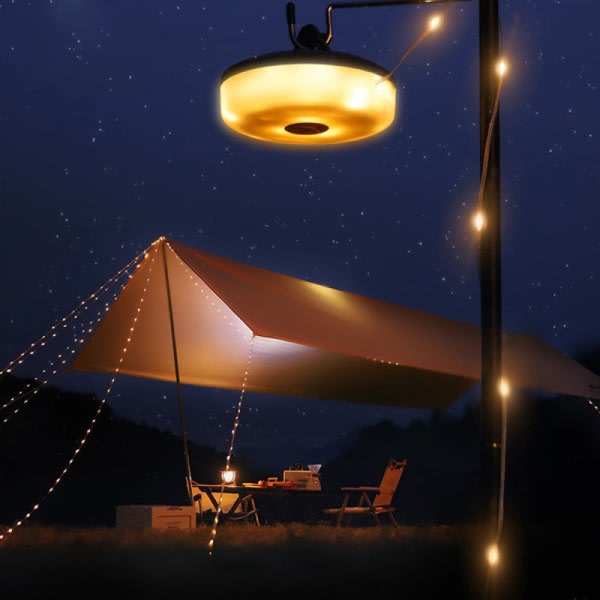 2-i-1 LED-campinglykta och fairy-ljus - Vattentät och bärbar för utomhusbruk - USB uppladdningsbar multifunktionell campinglampa! varm 8M