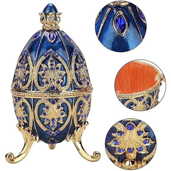Handmålat Emaljerat Faberge Ägg Kunglig Stil Diamant Ägg Smyckeskrin för Halsband Armband Prydnad Heminredning Gåvor-D (röd)