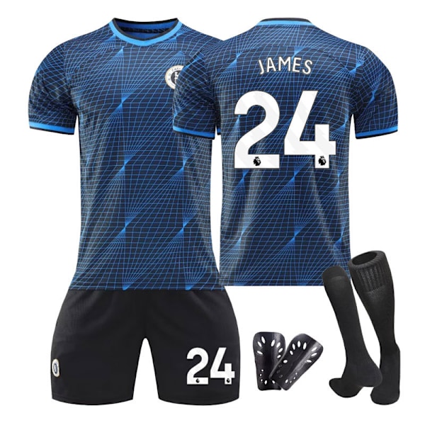 23/24 Chelsea bortefotballdrakt for barn med sokker og beskyttelsesutstyr 24 JAMES 24 JAMES 24 JAMES children's sizes 20