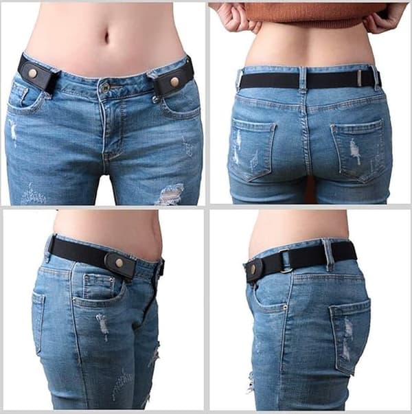 Elastisk jeanslinning, usynligt bælte uden spænde, justerbart unisex, sort