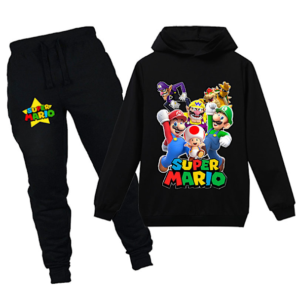 Super Mario Pojkar Flickor Pullover Hoodie och Sweatpants Set Sportkläder Barnkläder 120cm(5-6år) 120cm(5-6years) black