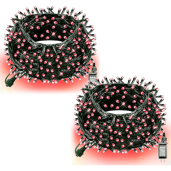 Lyse 20 meter 200 LED Julelys, Julelysstreng Forbindelse Rød Red 400 LED
