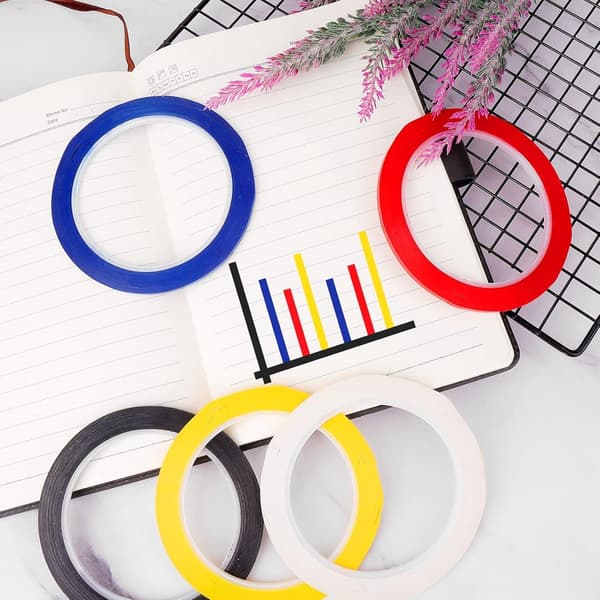 6 ruller - Selvklebende markeringstape - Whiteboardtape - Gridmarkeringstape - Multi