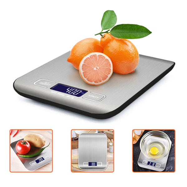 Kitchen scale, pocket scale, letter weight in stainless steel 1g-5kg silver