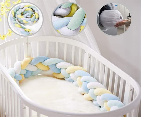 Spjälsängsskydd 4 Fläta Baby Kudde Orm Flätad Stötfångare Sammet #3