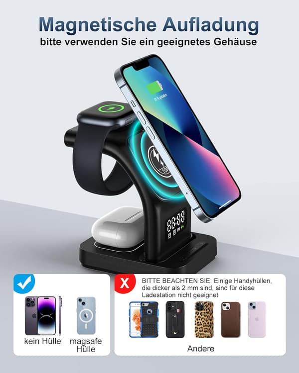 Trådløs oplader, magnetisk 5 i 1 induktiv ladestation