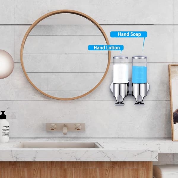 Vægmonteret sæbedispenser - 2 beholdere - 2x500ml - Rustfrit stål - Shampoo dispenser