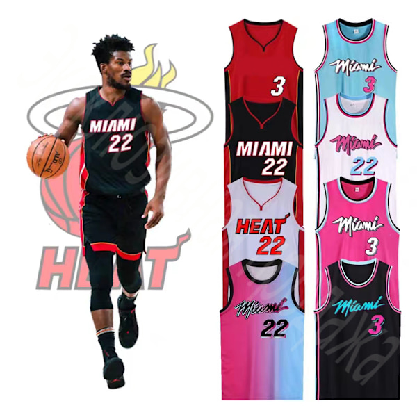 Koripallopaidat Urheiluvaatteet Jimmy Butler Miami Heat Nro 22 Koripallopaidat Aikuisten ja Lasten Jalkapallopaidat Gradienttivärit Gradient colours Adult 2XL（170-175cm）