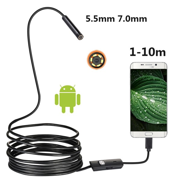 7MM 6 LED Endoskop Vanntett Borescope Inspeksjonskamera 1.5M