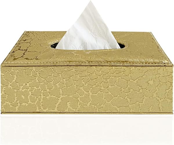 Stilren Tissue Box Holder i PU-Læder, Moderne Rektangulær Servietholder Papirdispenser (Gylden Lyn)