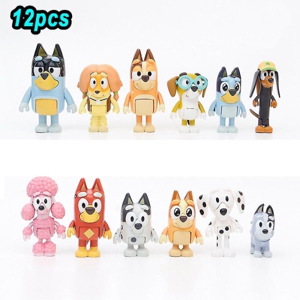 8-12 stk Bluey Bingo Figurlegetøj Familie Kawaii Bevægelige Led Actionfigur Legetøj Tegneserie Bluey Venner Pvc Model Dukke til nytår 8stk-A