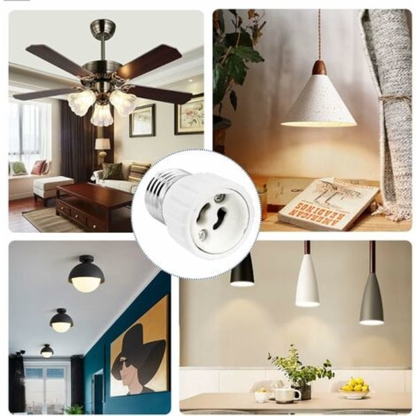 E27 til GU10 Adapter, 220V, E27 GU10 Adapter Sokkel Konverter til LED Pære, Halogen og CFL Pære, Keramik Adapter, 6-pak