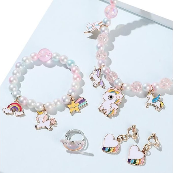 Børnesmykker til piger 5 sæt halskæde armbånd white