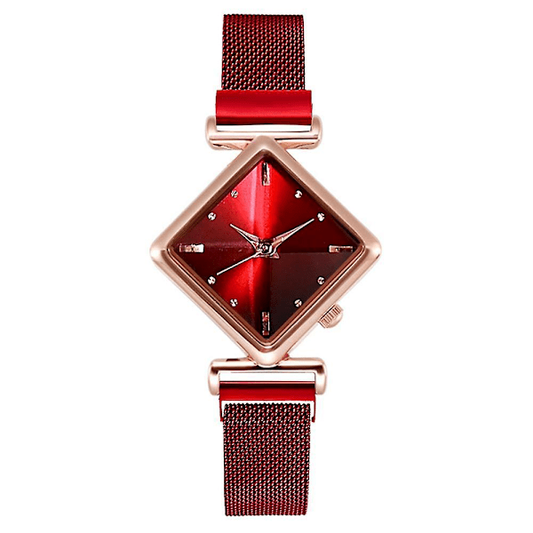 Magnetarmbåndsursett for kvinner, Firkantet armbånd for kvinner, Quartz Red