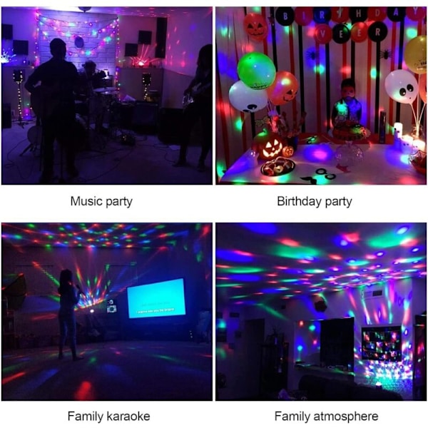 USB LED Diskokule for barn, Diskolampe, lyseffekter, 7 farger musikkstyrt, festbelysning for barn, jul, bursdagsfest, dekorasjon