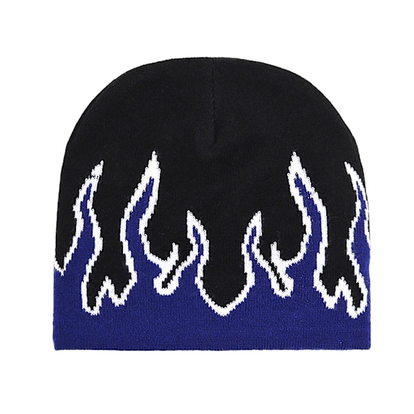 Tjocka Varma Öronmuffar Beaniehatt Män Vinter Flamma Tryckt Ridning Stickad Hatt Kostymtillbehör Röd Blue