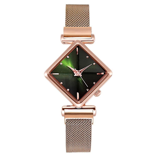 Magnetarmbåndsur sæt til kvinder, Firkantet armbånd til kvinder, Quartz Green