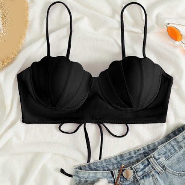 Dame Bikinitopp Push Up Swim Top Bøyle Badedrakt Topp Vattert Badedrakt kun Black Black M
