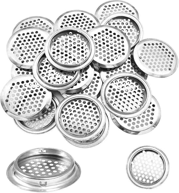 20 stk. Rustfri Runde Ventilationsgitre til Autocamper/Badeværelse/Køkken osv. Sølv 35+53 mm